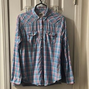 Hollister Casual Plaid Shirt in Blue and Pink